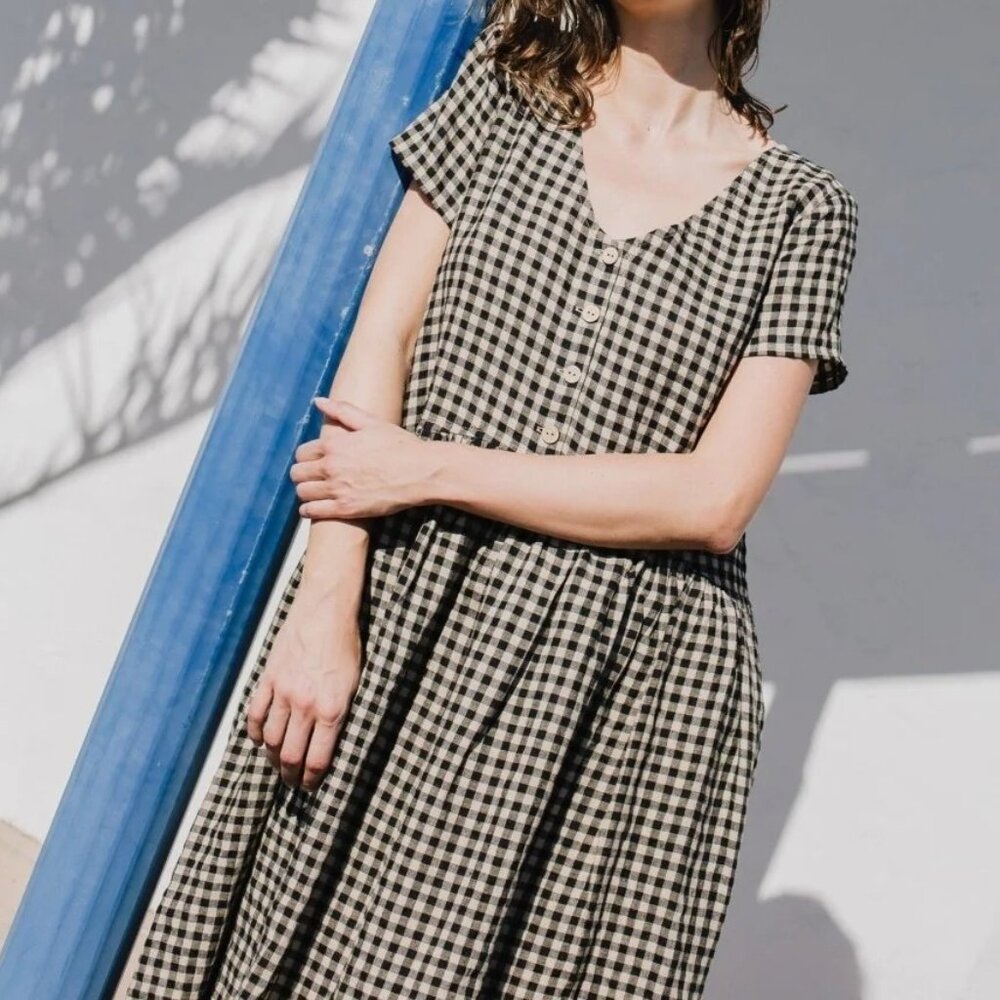 NotPerfectLinen Checkered Linen Dress NWT